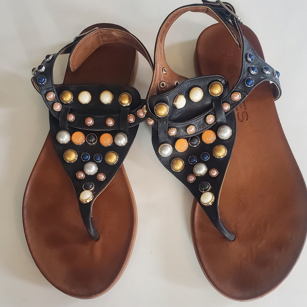 J/Slides Women's Sandals, Black, 7 1/2 With Embellishments
